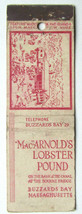 MacArnold&#39;s Lobster Pound Buzzards Bay, Massachusetts Restaurant Matchbook Cover - £1.39 GBP