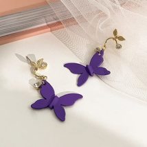 Purple Butterfly Pendants WomenDrop Earrings Lovely Elegant Crystal Fema... - £6.93 GBP