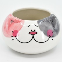 Cute Pink &amp; Gray Calico Kitty Cat Mini Succulent Ceramic Planter Pot Drain Hole - £14.32 GBP