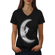 Skateboard On Moon Shirt Crazy Planet Women V-Neck T-shirt - £10.29 GBP