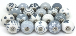 6pcs Grey &amp; White Ceramic Knobs Cabinet Drawer Pull US SELLER with Fast Shipping - £10.41 GBP