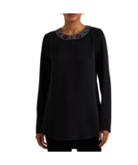 Lauren Ralph Lauren Sz 2X Beaded Tunic Top Black Georgette Blouse Shirt ... - £54.66 GBP