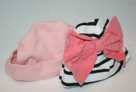 Laura Ashley Gerber Organic Cotton Newborn Baby Girls Hat Pink Bow Caps Lot of 2 - £6.17 GBP
