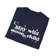 Stay Wild Moon Child -Printed Crew Neck T-shirt Casual Short Sleeve Top, Navy - £23.54 GBP+