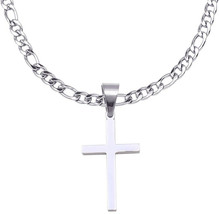 18-36 inch Mens Stainless Steel Silver Plain Cross Pendant Figaro Chain Necklace - £43.55 GBP