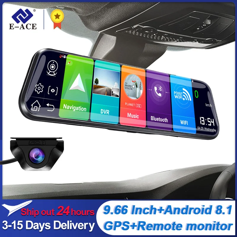 E-ACE 4G Android Car Dvr Mirror 10 &#39;&#39; Ultra HD Night Vision Dual Lens Monitor - £145.62 GBP+