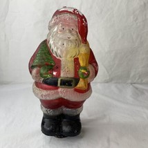 Glass Santa Claus carrying tree sack 9.25&quot; Hand Painted topper luminary figurine - £45.81 GBP