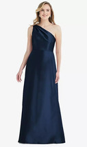 Alfred Sung 821....One-Shoulder Satin Maxi Dress .....Midnight....Size 6 - £66.48 GBP