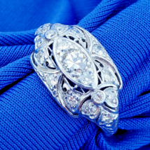 Earth mined Diamond Platinum Deco Gatsby era Engagement Ring Antique Filigree - £4,889.76 GBP