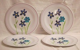 Whimsical Hard Plastic Camping Luncheon Plates Purple &amp; Blue Floral Set of 4 - £19.77 GBP