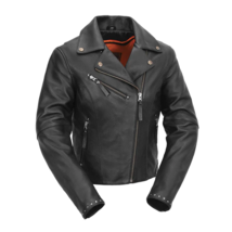First Manufacturing Womens Motorcycle Leather Jacket Black Studded FIL159NOCZ - £51.88 GBP