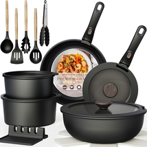Non Stick RV Pots and Pans Ceramic Kitchen Cookware Set Black, 21 Pcs - $144.66