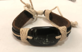 Leather Etched Toucan Bracelet Black Brown Cord Menâs/Womenâs Unisex - £9.48 GBP