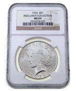 1922 $1 Silver Peace Dollar Graded by NGC as MS-63 McClaren Collection! - $115.09 CAD
