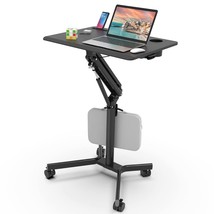 Mobile Standing Desk, 28X20 Pneumatic Height Adjustable Rolling Sit Stand Laptop - £222.55 GBP