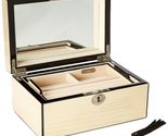 Reed &amp; Barton Beige Jewelry Box Key Mirror Removable Suede Drawer Lines ... - $135.00