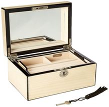 Reed &amp; Barton Beige Jewelry Box Key Mirror Removable Suede Drawer Lines Gift New - £109.61 GBP