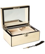 Reed & Barton Beige Jewelry Box Key Mirror Removable Suede Drawer Lines Gift New