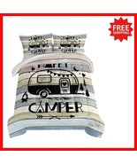 Happy Camping Theme Bedding Set for Kids - Twin Size Comforter &amp; 2 Pillo... - $71.27