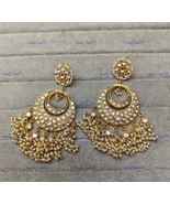 VeroniQ Trends-Beautiful Party Wear Gold Plated Polki Chandbali Earrings - $138.74 CAD