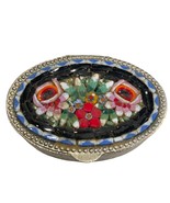 Vintage Italian 2&quot; Oval Micro Mosaic Hinged Lid Pill /Trinket Box Floral... - £39.04 GBP