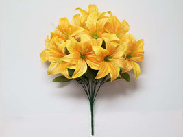 1 Yellow Tiger Lily Bush Satin Artificial Flowers 19&quot; Bouquet for Decor - £17.26 GBP