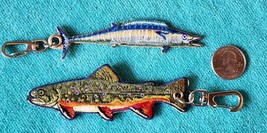 TWO (2) - EMBROIDEDED FISH KEYCHAINS - WAHOO &amp; BROOK TROUT - FISHING - N... - $5.89