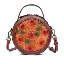 Leather Women Bag 2022 New Retro Handbag First Layer Cowhide Handmade Carving Sm - £101.58 GBP