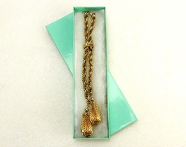 Gold Tone Necklace, Adjustable Multi Link Chain, Twin Tassel Pendants, #... - $19.55