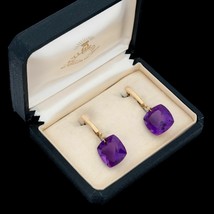 4CT Cushion Simulated Amethyst Drop Retro Earrings Gold Plated 925 Silver - £126.90 GBP