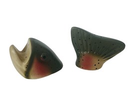 Salt Pepper Shakers vtg antique figurines clay stone mintz trout fish bass head - £31.76 GBP