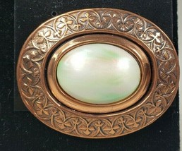 Vintage Oval Copper Opal Cabochon Clover Design Brooch - £16.64 GBP