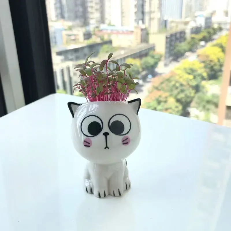 1pc Ceramic Flowerpot Mini Cat Cartoon Cute Plant Desktop Potted Plant P... - $8.14