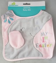 NEW &quot;My First Easter&quot; Girls Baby Bib Pink And Grey Elephant Way To Celebrate - £6.32 GBP