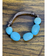 Beaded Stones Turquoise Bracelet Stretch Leather Homemade - $19.18 CAD