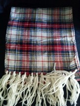 Vtg Tartan Plaid Wool Woven Winter Fringe Scarf - $14.99