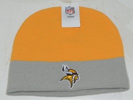 NFL Team Apparel Licensed Minnesota Vikings Yellow Gray Knit Cap - £14.21 GBP