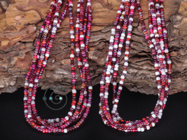 two long boho friendship bracelets/necklaces, cranberry red, white seed bead - £30.44 GBP