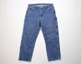 Vintage Dickies Mens 38x30 Distressed Spell Out Carpenter Wide Leg Jeans Blue - £47.44 GBP