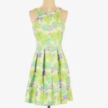 Gianni Bini Neon Green and White Floral A Line Scuba Mini Dress Size Sma... - $35.15