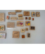 Mixed lot 24 wood mounted rubber stamps cat dog ribbon birthday heart mouse - $19.75