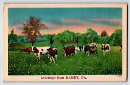 Cows Greetings From Ramey Pennsylvania Linen Postcard NYCE Farm Animals Vintage - £13.75 GBP