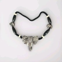 Necklace with Ceramic Elephant Shaped Pentants Art Pottery Gray/Black Hand Made - $16.25