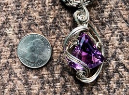 Artisan Wire Wrapped Sterling Silver Amethyst Medallion Pendant Custom Made - £81.19 GBP