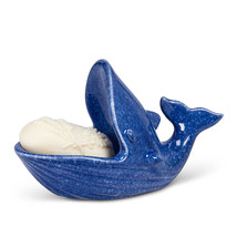 Blue Whale Soap Dish w Open Mouth Bathroom Seaside Nautical Ceramic Cottage  image 2