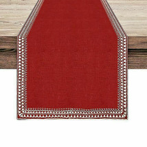 Superion Table Runner Dark Red 14x90&quot; Embroidered Christmas Holiday 4th ... - £32.08 GBP
