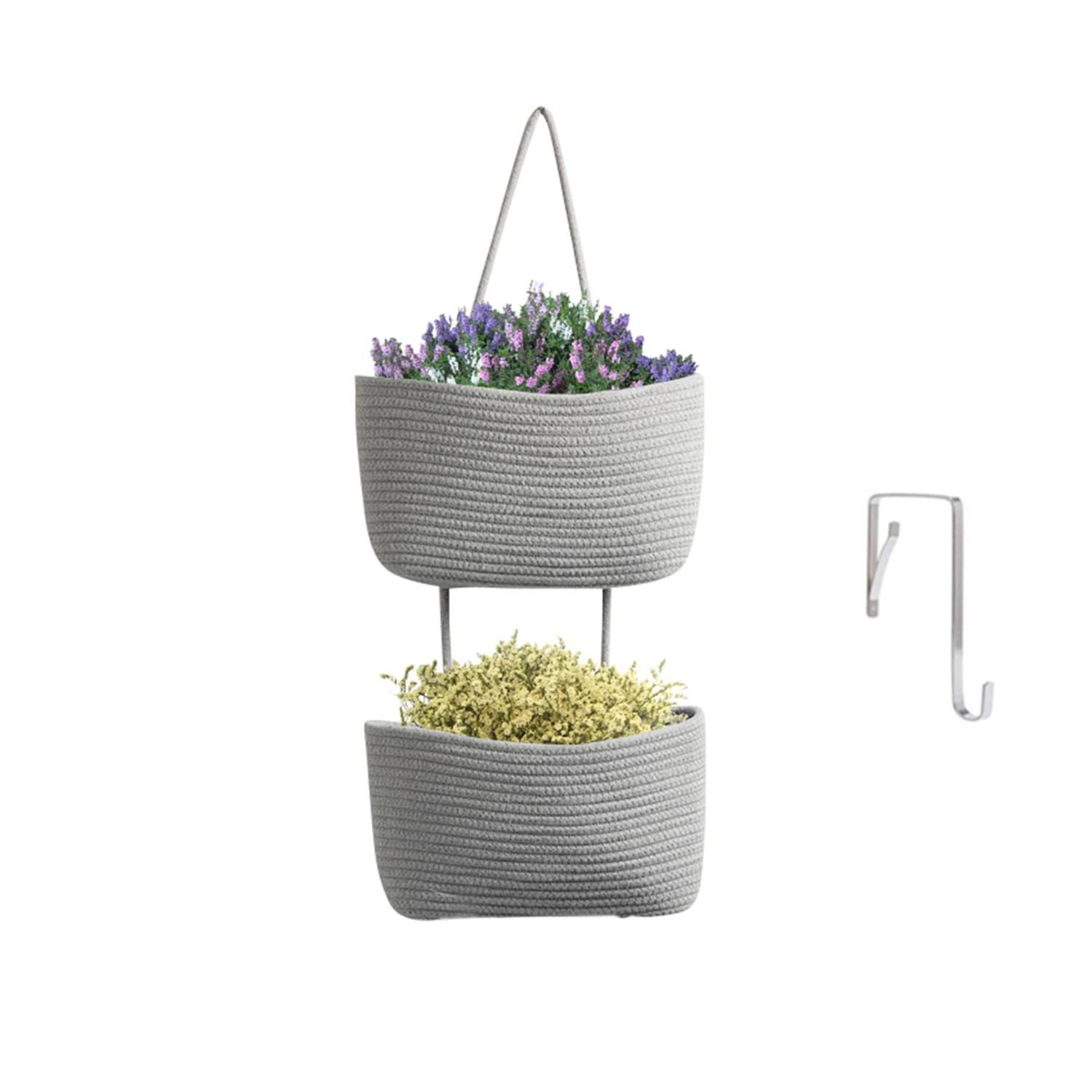 Primary image for Over The Door Hanging Basket, Woven Cotton Baby Nursery Storage, 3-Tier Wall-Mou