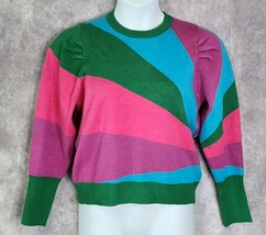 Sugar Lips Colorful Pullover Sweater Long Puff Sleeve Women&#39;s Size Large - €23,44 EUR