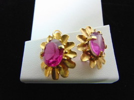 Pr Womens Vintage Estate 14K Gold Dangle Earrings w/ Pink Stones 5.8g E3345 - £272.66 GBP