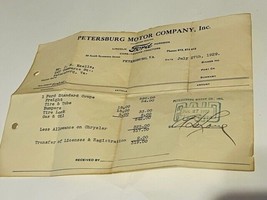 Ford Motor Car Receipt 1929 Sales Advertising Ephemera Invoice Petersburg Coupe - £23.45 GBP